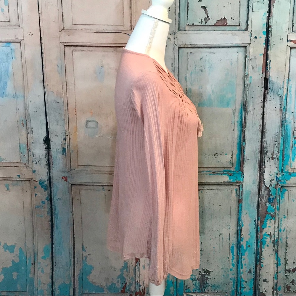 Lucky Brand boho long sleeve blouse top coral sz S - Picture 2 of 8